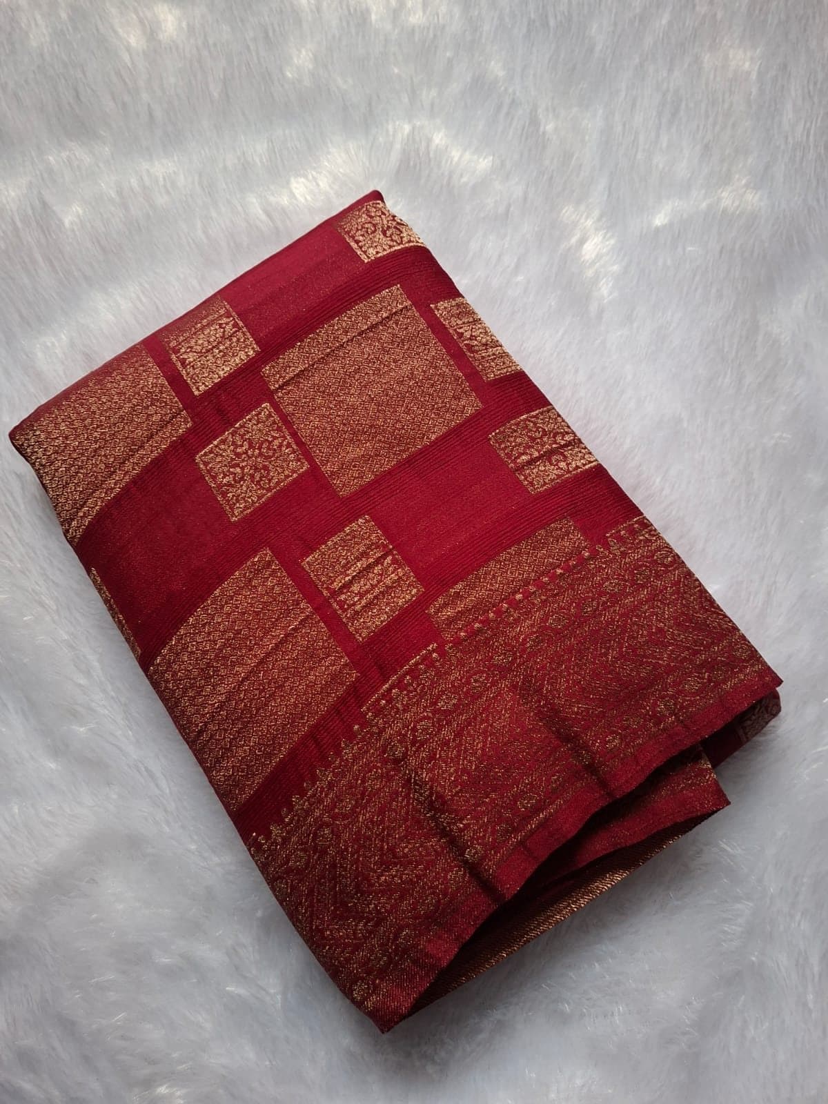 Rani red georgette saree with gold zari